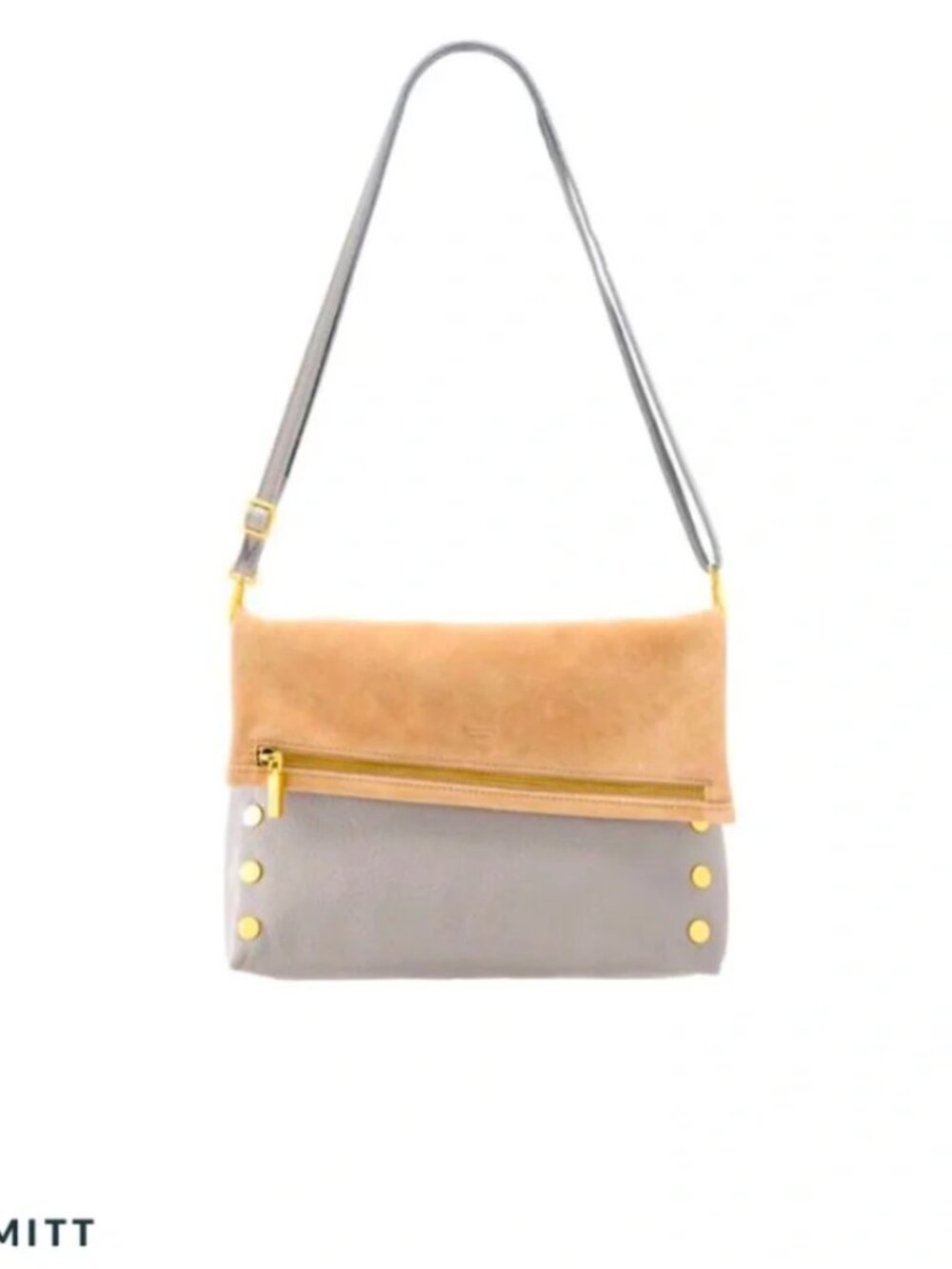 Hammitt VIP Large Gray/Tan Leather and Suede Clutch Purse- Good used condition